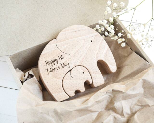 Fathers Day Gift From Daughter . Dad Personalized Wife Elephant Wood Statues For Dad Baby Son - image 1