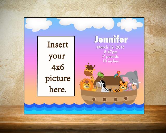 Personalized Noah's Ark Baby Photo Frame 4x6 Picture - image 1