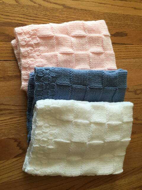 New Born This Is A Hand Knitted Baby Blanket in Pink, Blue Or White. It 25 Inches By Inches. Perfect Size For Stroller - image 1