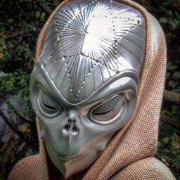 Futuristic Alien Mask Metallic Space Helmet, Cosplay Headpiece - thumbnail 2