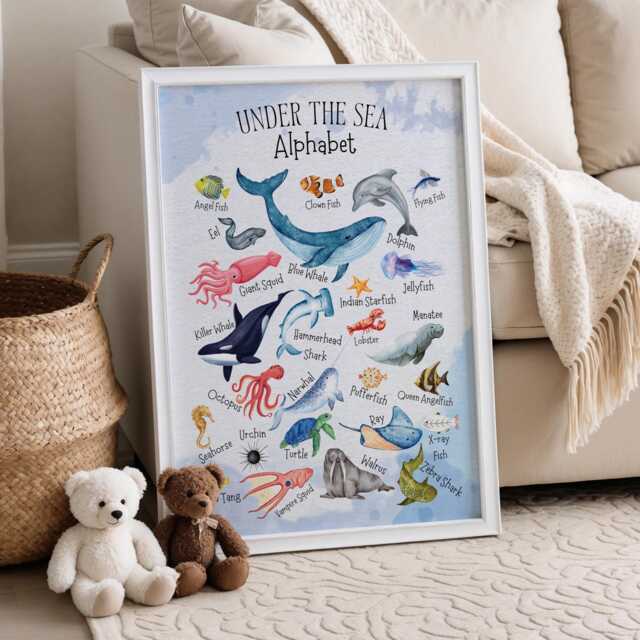 Ocean Alphabet Poster Watercolour Sea Animals Nursery Art Print - image 1