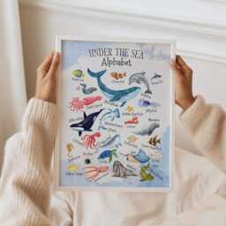 Ocean Alphabet Poster Watercolour Sea Animals Nursery Art Print - thumbnail 3