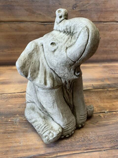 stone Garden Cute Sitting Trunk Up Baby Elephant Gift Ornament - image 1