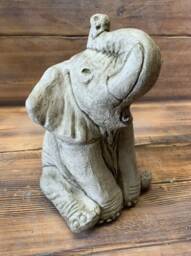 stone Garden Cute Sitting Trunk Up Baby Elephant Gift Ornament - thumbnail 1
