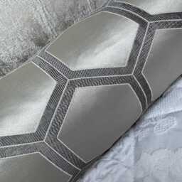 Geometric Silver Bolster Cushion, Luxury Bed Cushion Pillow, Duck Feather, Designerguild Fabric, 16x6 Inch - thumbnail 2