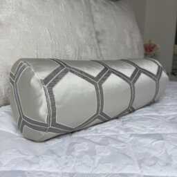 Geometric Silver Bolster Cushion, Luxury Bed Cushion Pillow, Duck Feather, Designerguild Fabric, 16x6 Inch - thumbnail 4