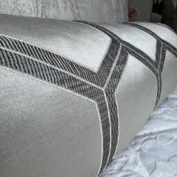 Geometric Silver Bolster Cushion, Luxury Bed Cushion Pillow, Duck Feather, Designerguild Fabric, 16x6 Inch - thumbnail 3