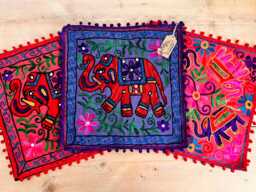 Handmade Embroidered Elephant Cushion Cover Bohemian Hippie Decor - thumbnail 1