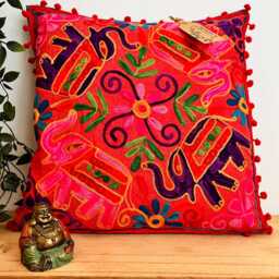 Handmade Embroidered Elephant Cushion Cover Bohemian Hippie Decor - thumbnail 3