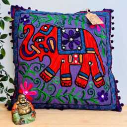 Handmade Embroidered Elephant Cushion Cover Bohemian Hippie Decor - thumbnail 2