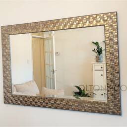 Wall Mirror Wood Square Mosaic Design Frame in Champagne Antique Silver Bevelled Edge 92x66cm - 36x26 Inches - thumbnail 2