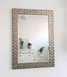 Wall Mirror Wood Square Mosaic Design Frame in Champagne Antique Silver Bevelled Edge 92x66cm - 36x26 Inches