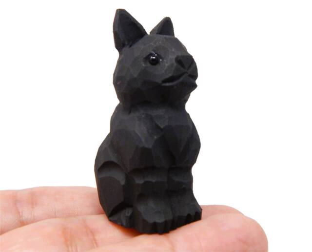Black Cat Wooden Figurine - Hand-Carved Halloween Rustic Decor - image 1