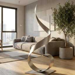 Abstract Metal Sculpture Silver Handcrafted Luxury Modern Home Decor, Indoor, Outdoor - thumbnail 4