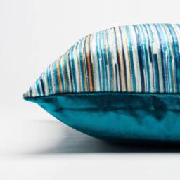 Luxury Velour Stripe Boudoir Cushion in Teal Blue. Supersoft Luxurious Velvet Chenille Geometric Abstract Striped Design. 17x12 - thumbnail 2