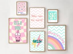Set Of Teen & Tween Girls Room Prints. Flower Power Positivity Wall Art. Gallery Prints, Printed Shipped - Prints Only - thumbnail 1