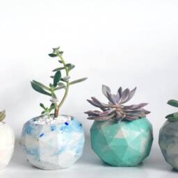 Geometric Concrete Planter, Cement Succulent Pot, Marble Pots, Cactus Small Black & White - thumbnail 4