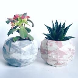 Geometric Concrete Planter, Cement Succulent Pot, Marble Pots, Cactus Small Black & White - thumbnail 3