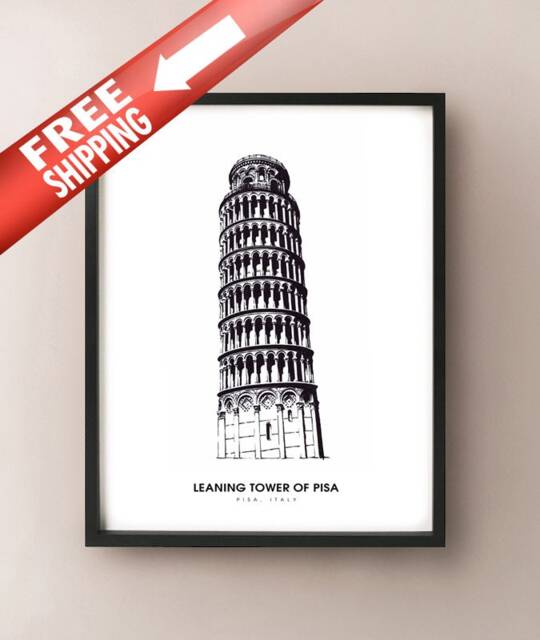 Leaning Tower Of Pisa - Ink Drawing Print Pisa, Italy - image 1
