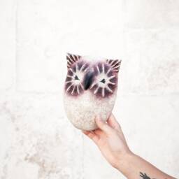 Handmade Paper Mache Owl Head Wall Hanging, Whimsical Home Decor - thumbnail 4