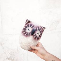 Handmade Paper Mache Owl Head Wall Hanging, Whimsical Home Decor - thumbnail 2