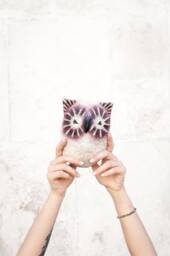 Handmade Paper Mache Owl Head Wall Hanging, Whimsical Home Decor - thumbnail 1