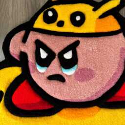 Kirby With Pikachu Hat Handmade Tufted Custom Rug - thumbnail 2