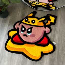 Kirby With Pikachu Hat Handmade Tufted Custom Rug - thumbnail 3