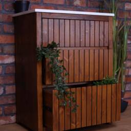 Art Deco Artisan Bathroom Vanity Unit - Swedish Pine, Quartz Top, Undermount Basin Walnut Woodstain - thumbnail 4