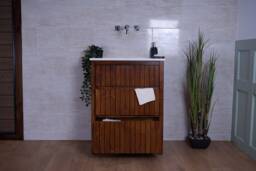 Art Deco Artisan Bathroom Vanity Unit - Swedish Pine, Quartz Top, Undermount Basin Walnut Woodstain