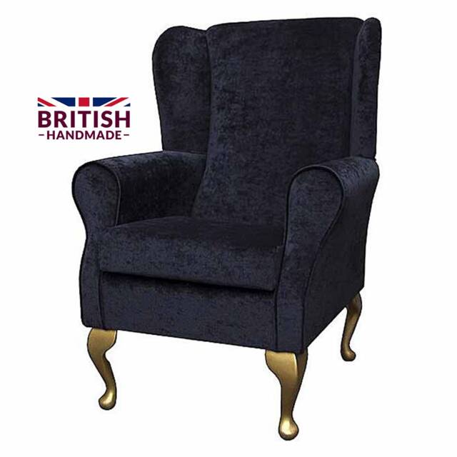 Handmade Wingback Fireside Chair Black Velvet Accent Chair - image 1
