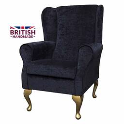 Handmade Wingback Fireside Chair Black Velvet Accent Chair - thumbnail 1