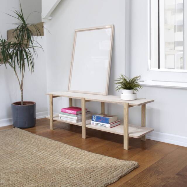 Scandinavian Low Bookcase White Limba Legs, Birch Plywood Shelves - image 1