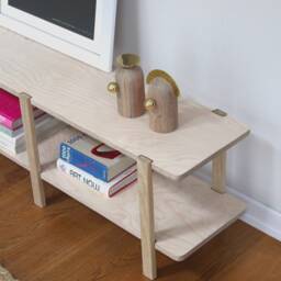Scandinavian Low Bookcase White Limba Legs, Birch Plywood Shelves - thumbnail 2