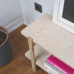 Scandinavian Low Bookcase White Limba Legs, Birch Plywood Shelves - thumbnail 3