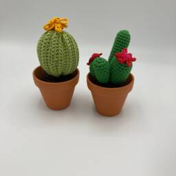 Crochet Mini Handmade Cactus With Flower, Pot, Fake Cactus, Housewarming Gift - thumbnail 2