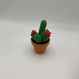 Crochet Mini Handmade Cactus With Flower, Pot, Fake Cactus, Housewarming Gift - thumbnail 3