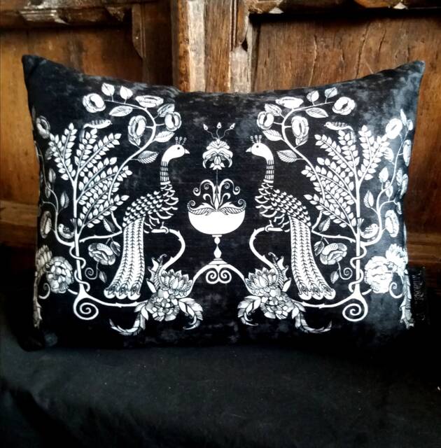 Peacock Chalice Gothic Home Decor Cushion, Art Nouveau Arts & Crafts Velvet Pillow - image 1