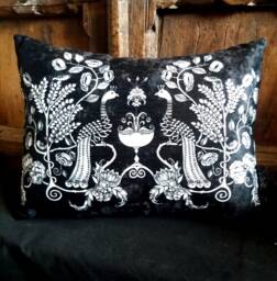 Peacock Chalice Gothic Home Decor Cushion, Art Nouveau Arts & Crafts Velvet Pillow - thumbnail 1