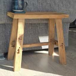 Rustic Wooden Milking Stool, Bench, Reclaimed Teak - thumbnail 2