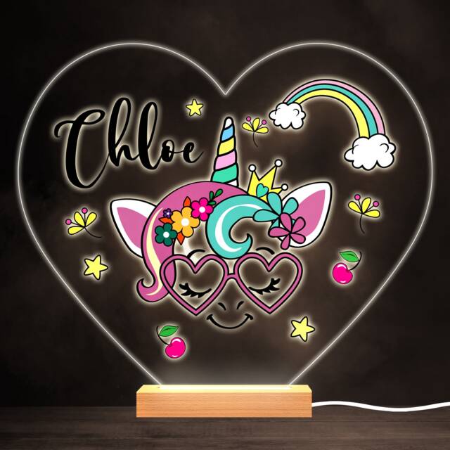 Unicorn With Heart Glasses Colourful Personalised Gift Lamp Night Light - Bedroom - image 1