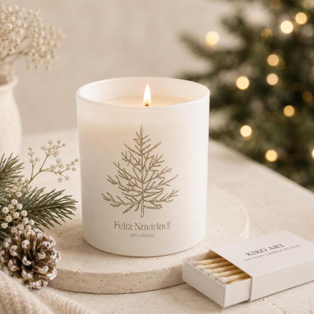 Christmas Engraved Candle - White Matt Jar Cotton Wick Scents+- Your Wishes On The Back Of - image 1