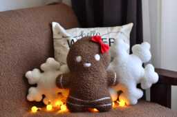 Gingerbread Girl Pillow - Christmas Decor Gift - Teddy Bookle Winter Woman Holiday - thumbnail 1