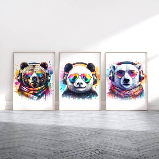 Animal Gaming Artwork - Set Of 3 Gamer Prints - Boys Bedroom Decor Video Game Room Wall Art Poster Pictures - image 1