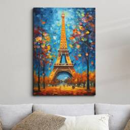 Eiffel Tower Paris France Abstract Oil Painting Van Gogh Wall Art, Framed Canvas Poster Print, Home Kitchen Office Room Decor, Gifts - thumbnail 1