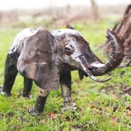 Recycled Metal Elephant Garden Sculpture. Safari Statue. Handmade Elephant. Outdoor Decor. Gift - thumbnail 2