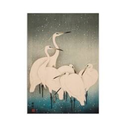 Japanese Ukiyo-E Art Print Poster Woodblock Wall Koson Shoson Heron Crane Egret Bird Tattoo Beautiful Kacho-E Calligraphy Nature Calm A3 - thumbnail 1