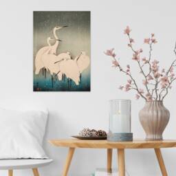 Japanese Ukiyo-E Art Print Poster Woodblock Wall Koson Shoson Heron Crane Egret Bird Tattoo Beautiful Kacho-E Calligraphy Nature Calm A3 - thumbnail 2