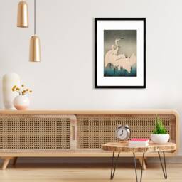 Japanese Ukiyo-E Art Print Poster Woodblock Wall Koson Shoson Heron Crane Egret Bird Tattoo Beautiful Kacho-E Calligraphy Nature Calm A3 - thumbnail 3