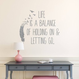 Inspirational Quote Wall Decal Life Balance, Feather & Birds, Motivational Gift #211 - thumbnail 3